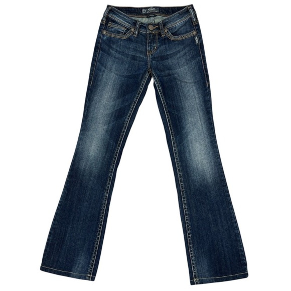 Silver Aiko Bootcut Jeans 25" Dark Faded Wash Y2K Low-Rise Stretch Denim Rodeo